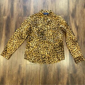 Jones New York cotton leopard print blouse size medium long sleeve button front